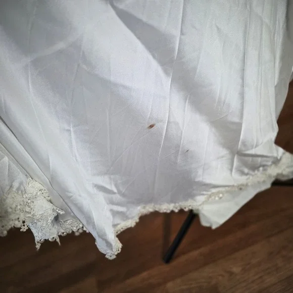 Vintage 70s White Lace High Neck Wedding Dress Long Sleeve Train Bridal Gown - Picture 8 of 8